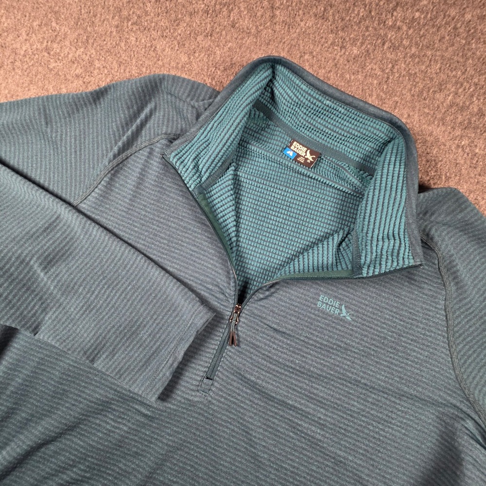 Eddie Bauer First Ascent Sweater Mens XL Teal Grid Fleece Quarter Zip Pullover